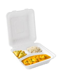 Bagasse 3 Compartment Square Clamshell 9 x 9" (Case/200)