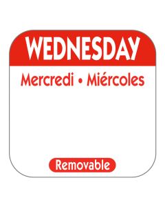 1" SQUARE TRILINGUAL DAY LABEL WEDNESDAY   1000/ROLL