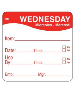 DAY OF WEEK PREP LABELS 51MM WEDNESDAY/RED - 500 PER ROLL