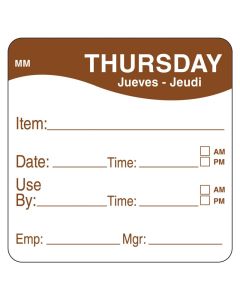 DAY OF WEEK PREP LABELS 51MM THURSDAY/BROWN 500 PER ROLL