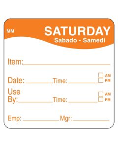DAY OF WEEK PREP LABELS 51MM SATURDAY/ORANGE 500 PER ROLL