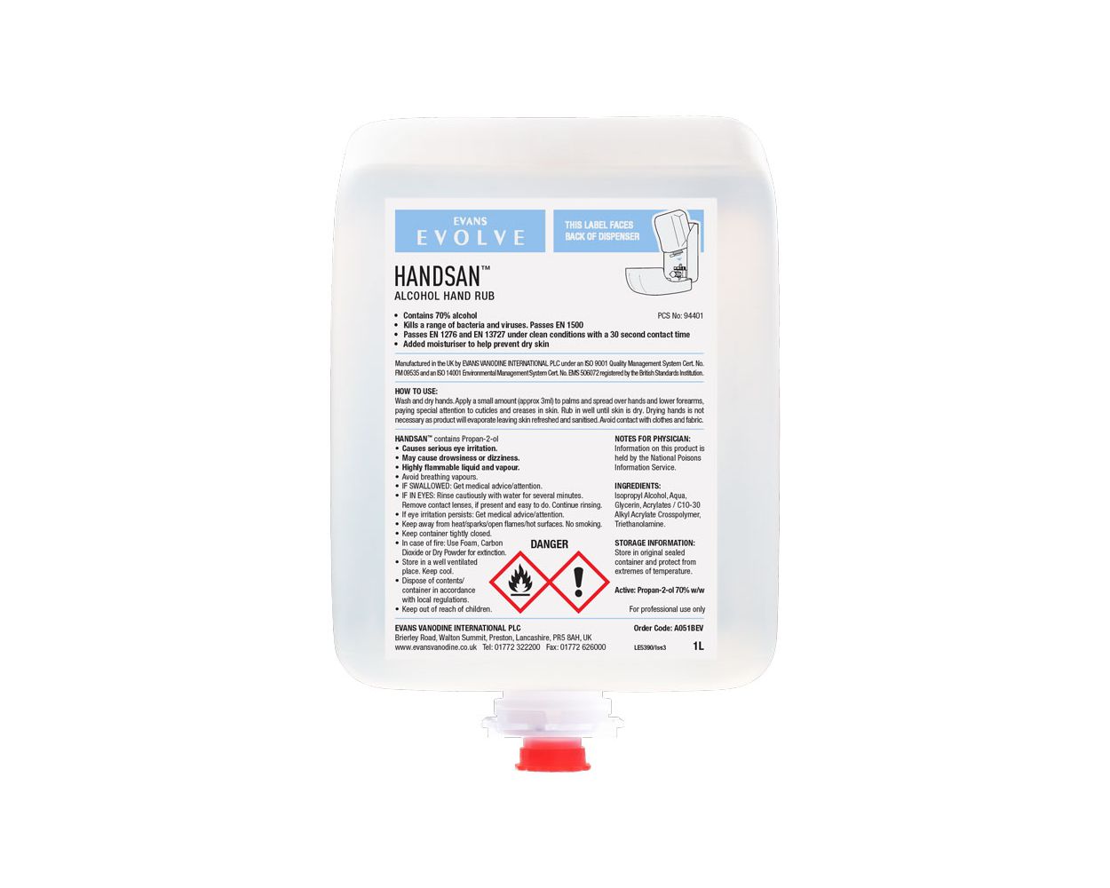 EVANS HANDSAN SANITISER REFILL CASE X 6x1L