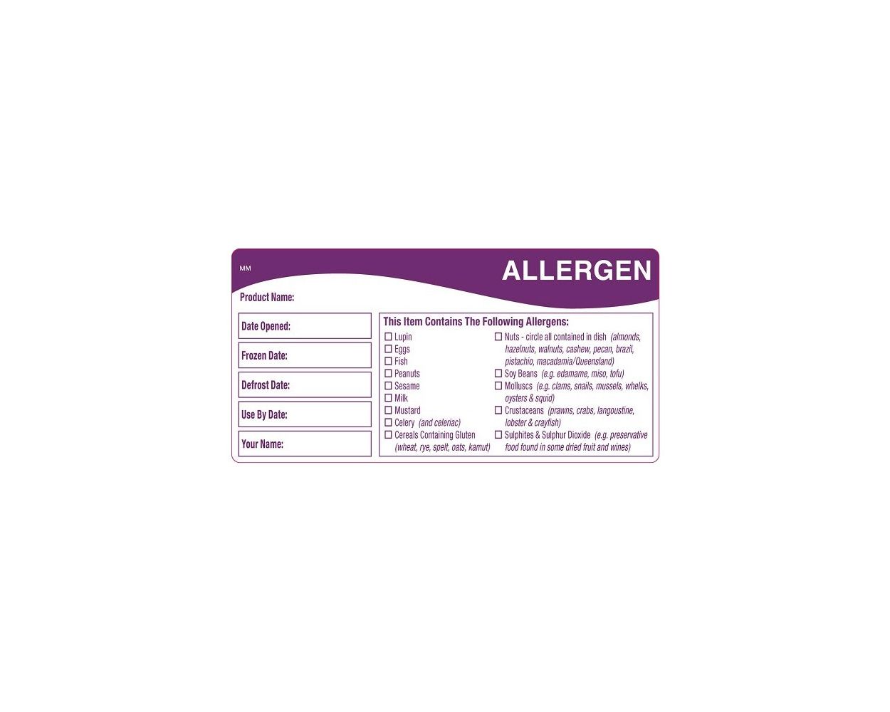 REMOVABLE ALLERGEN LABEL 500 LABELS ON ROLL 116150