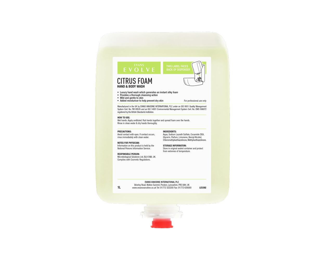 EVANS CITRUS FOAM SOAP 1LTR CASE X 6