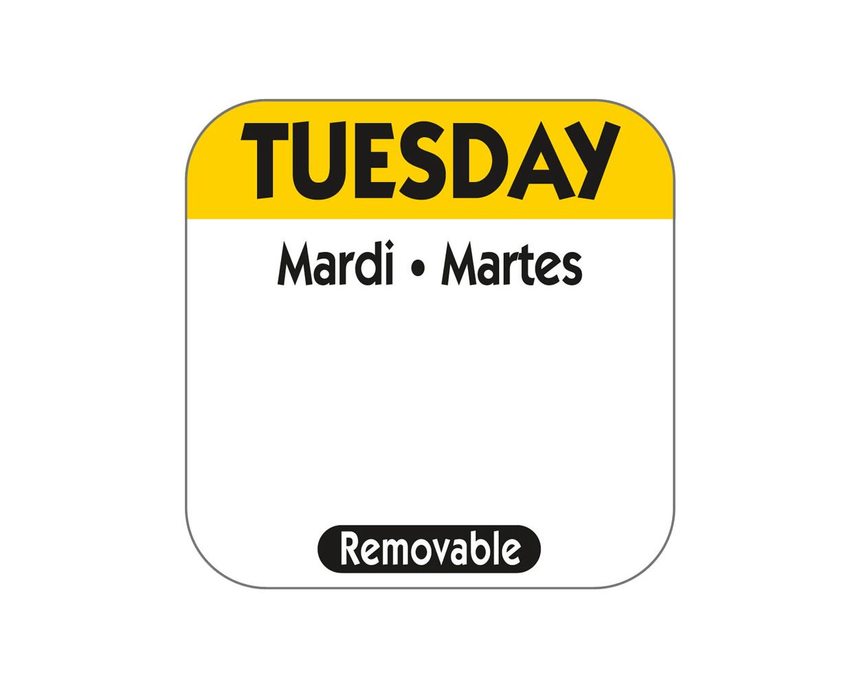 1" SQUARE TRILINGUAL DAY LABEL TUESDAY   1000/ROLL