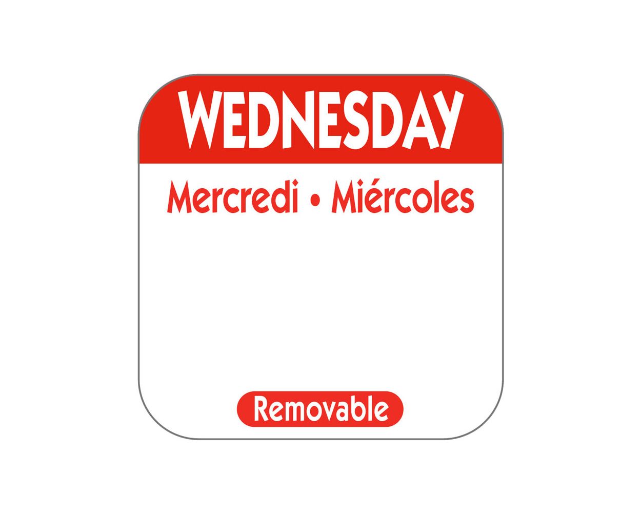 1" SQUARE TRILINGUAL DAY LABEL WEDNESDAY   1000/ROLL