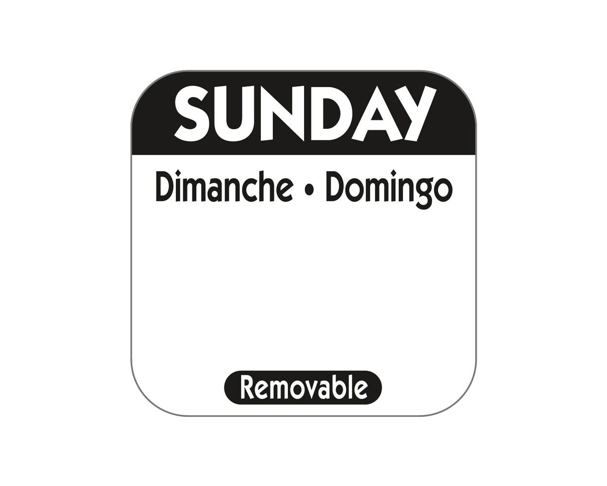 1" SQUARE TRILINGUAL DAY LABEL SUNDAY    1000/ROLL