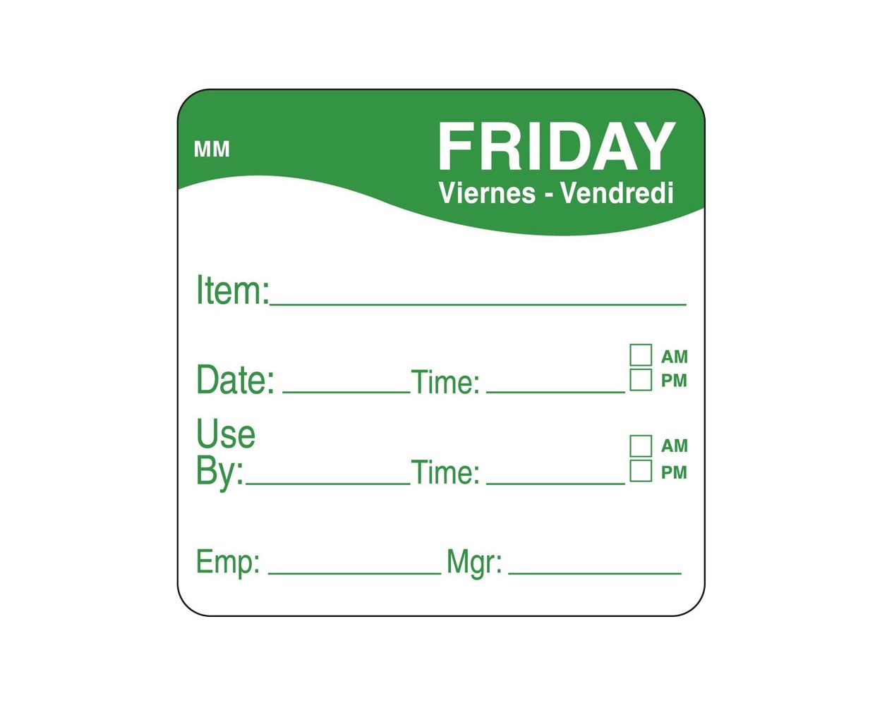 DAY OF WEEK PREP LABELS 51MM FRIDAY/GREEN - 500 PER ROLL