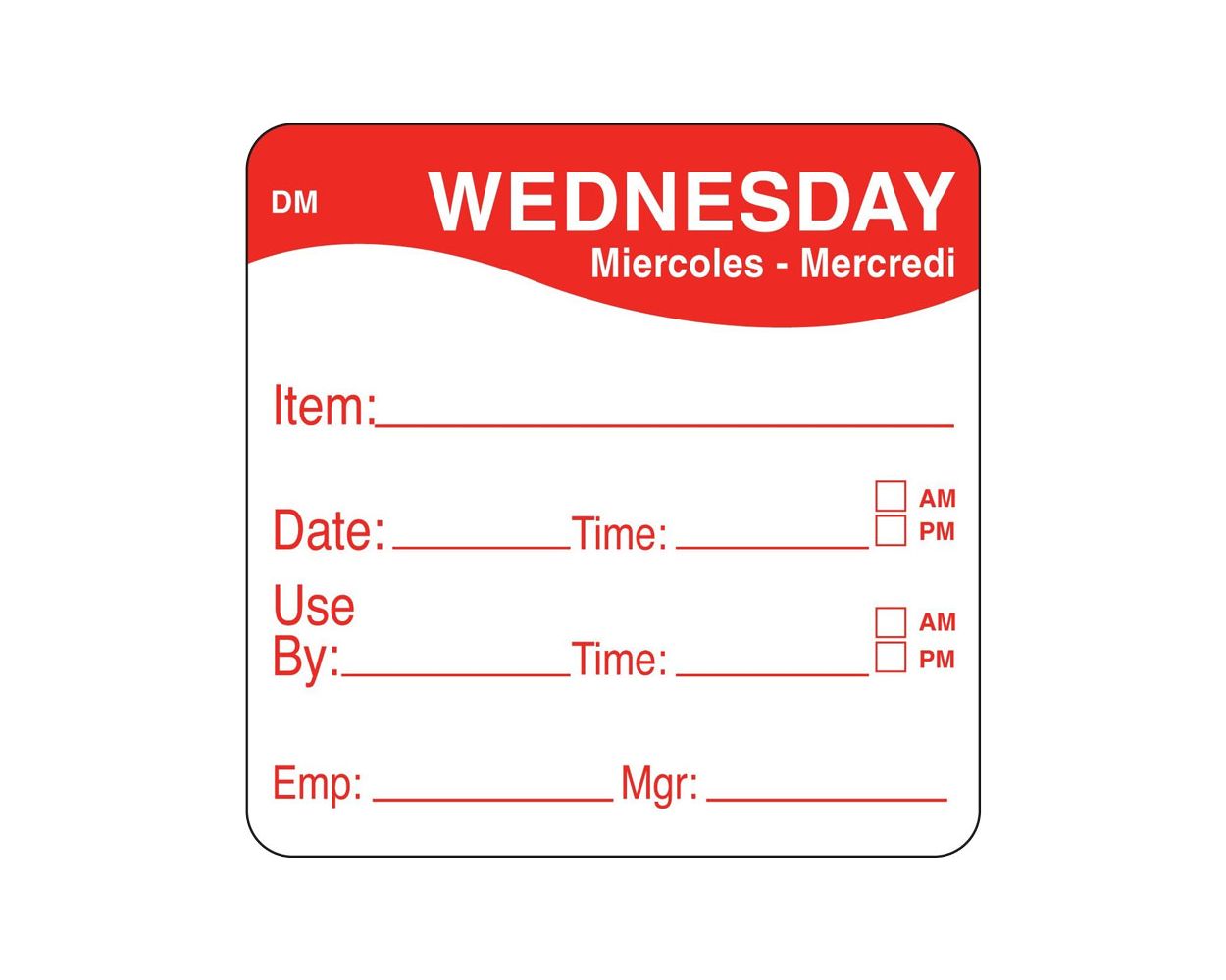 DAY OF WEEK PREP LABELS 51MM WEDNESDAY/RED - 500 PER ROLL