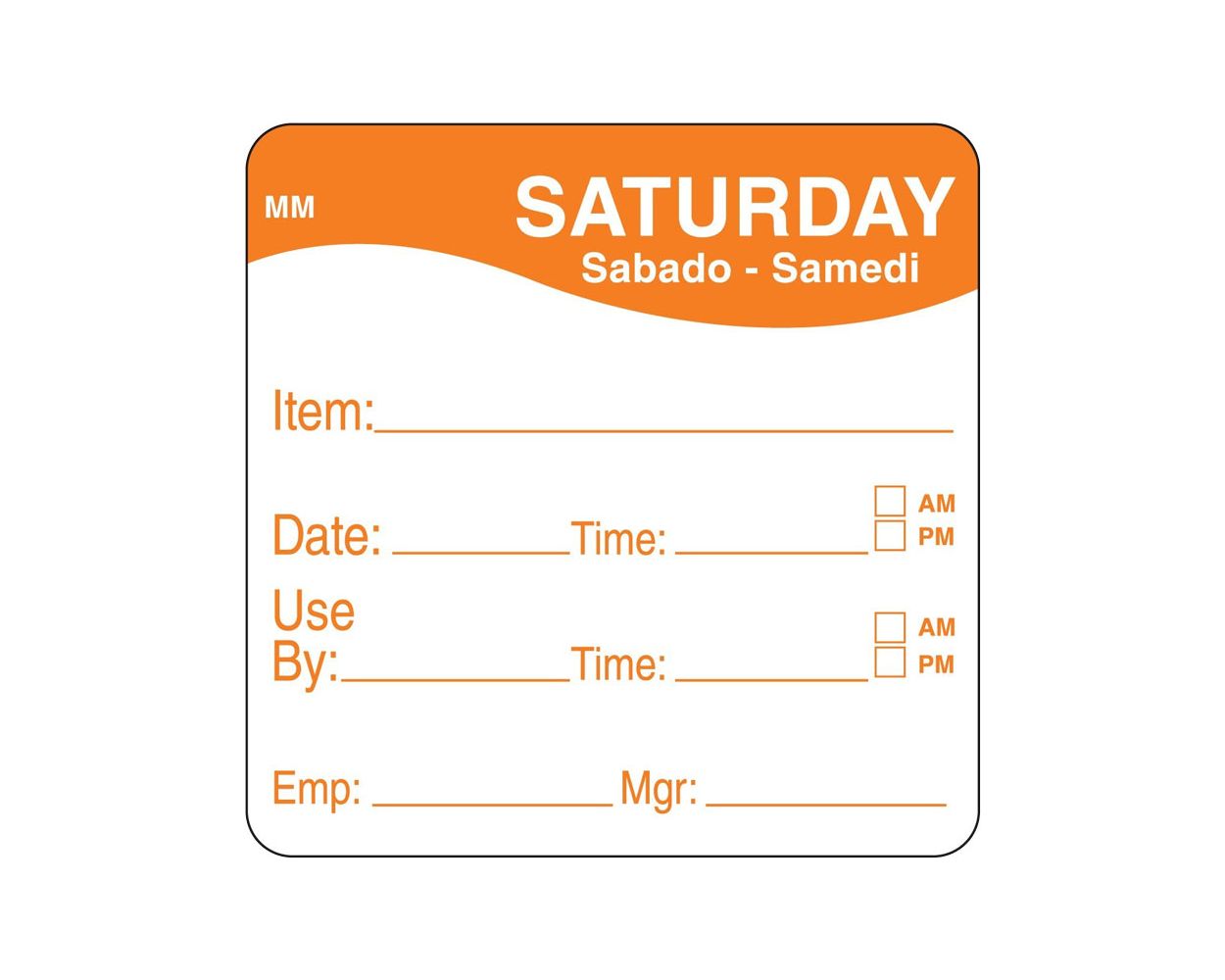 DAY OF WEEK PREP LABELS 51MM SATURDAY/ORANGE 500 PER ROLL